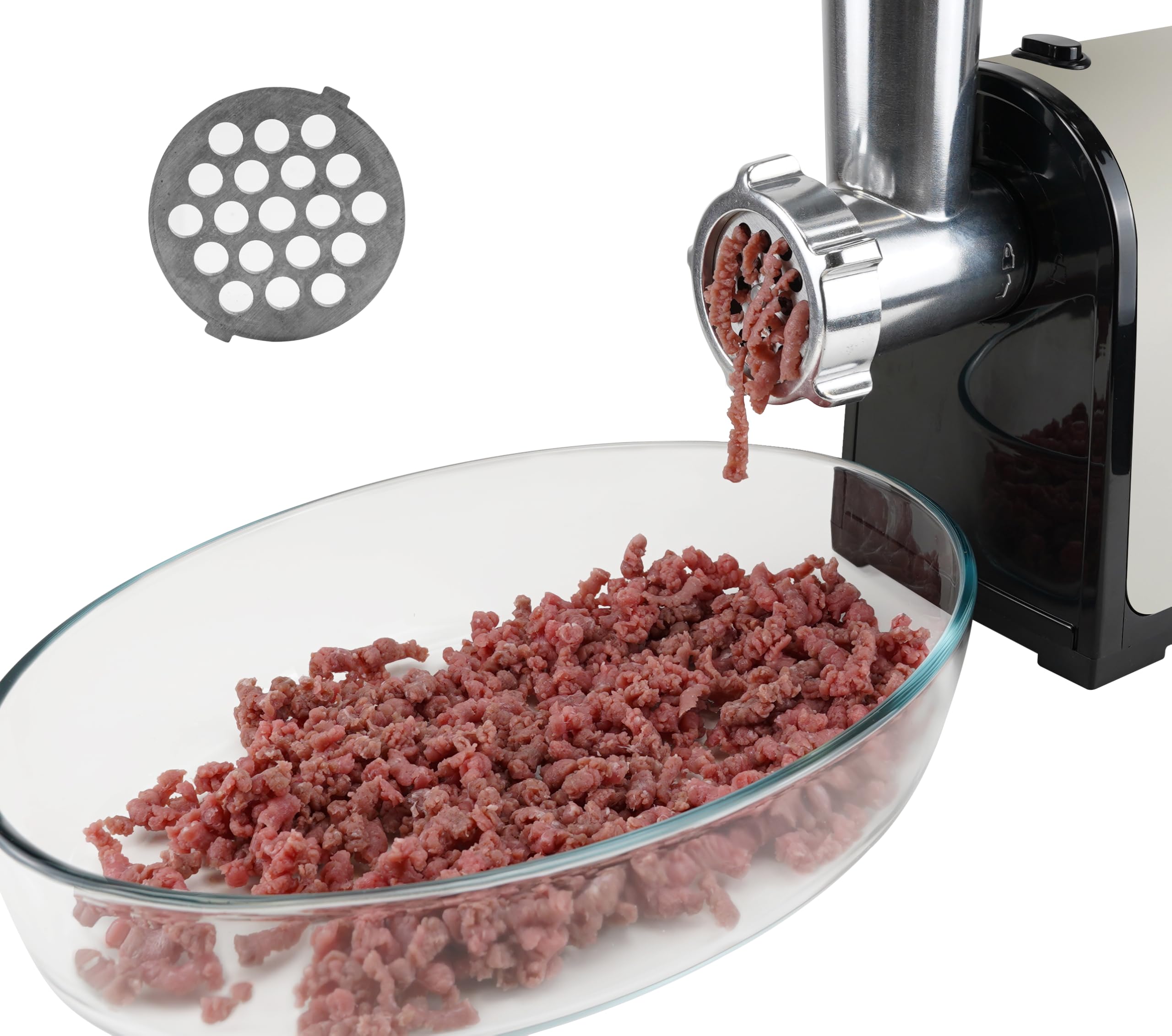 Picadora de Carne, 1300 W Máx, Para Carne Picada, Salchichas y Kubbe, 2 Discos de Acero Inoxidable, Picado Medio y Grueso, Piezas Desmontables, AMG300HM