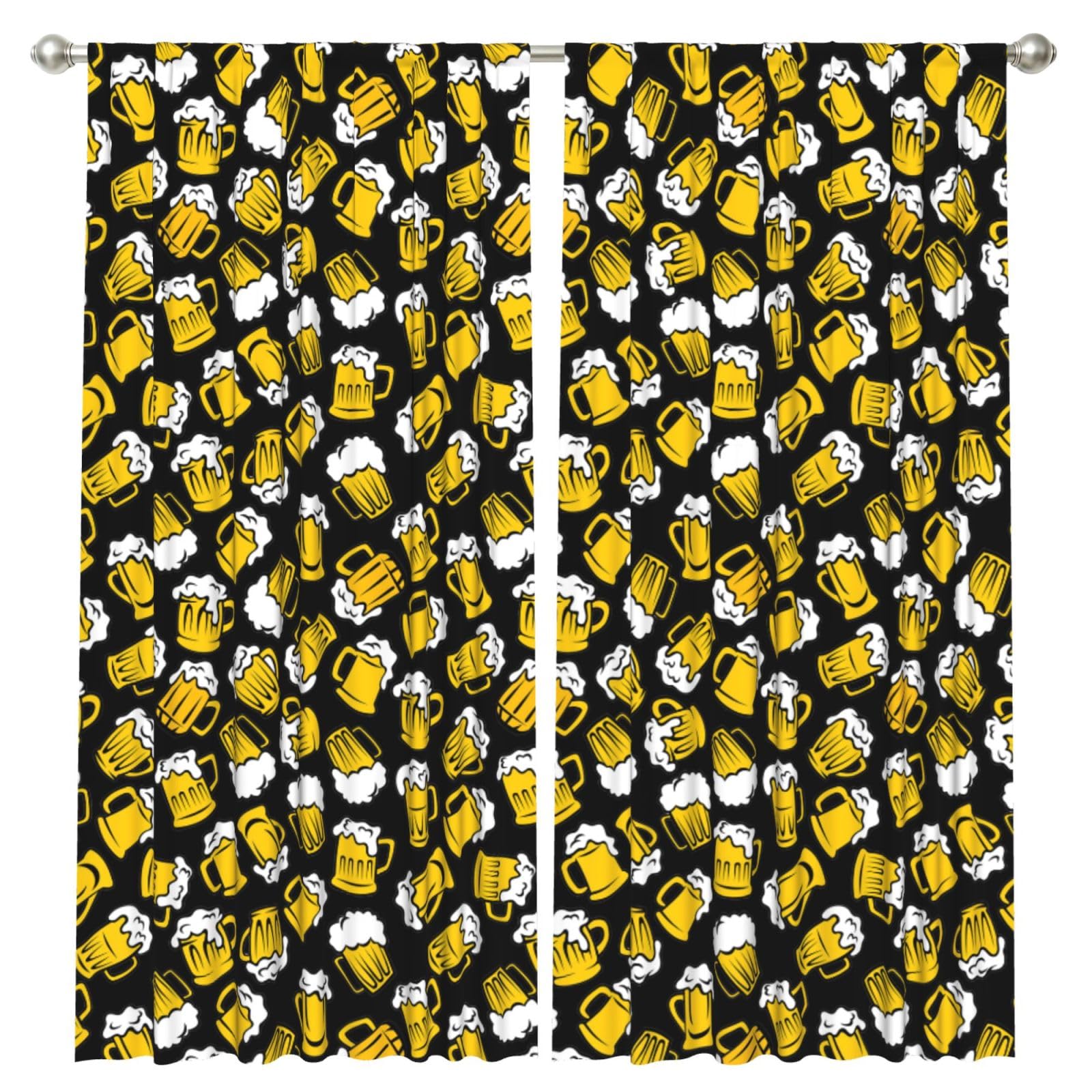 InOmak Retro Cartoon Beer, 2 Panels Window Curtains 52 x 84 Inch Blackout Curtains for Living Room Bedroom