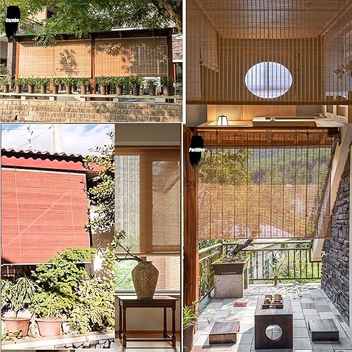 Miniatura 2 de Persianas de bambú para ventanas, persianas de bambú al aire libre para patio, persianas romanas de bambú que filtran la luz, persianas enrollables