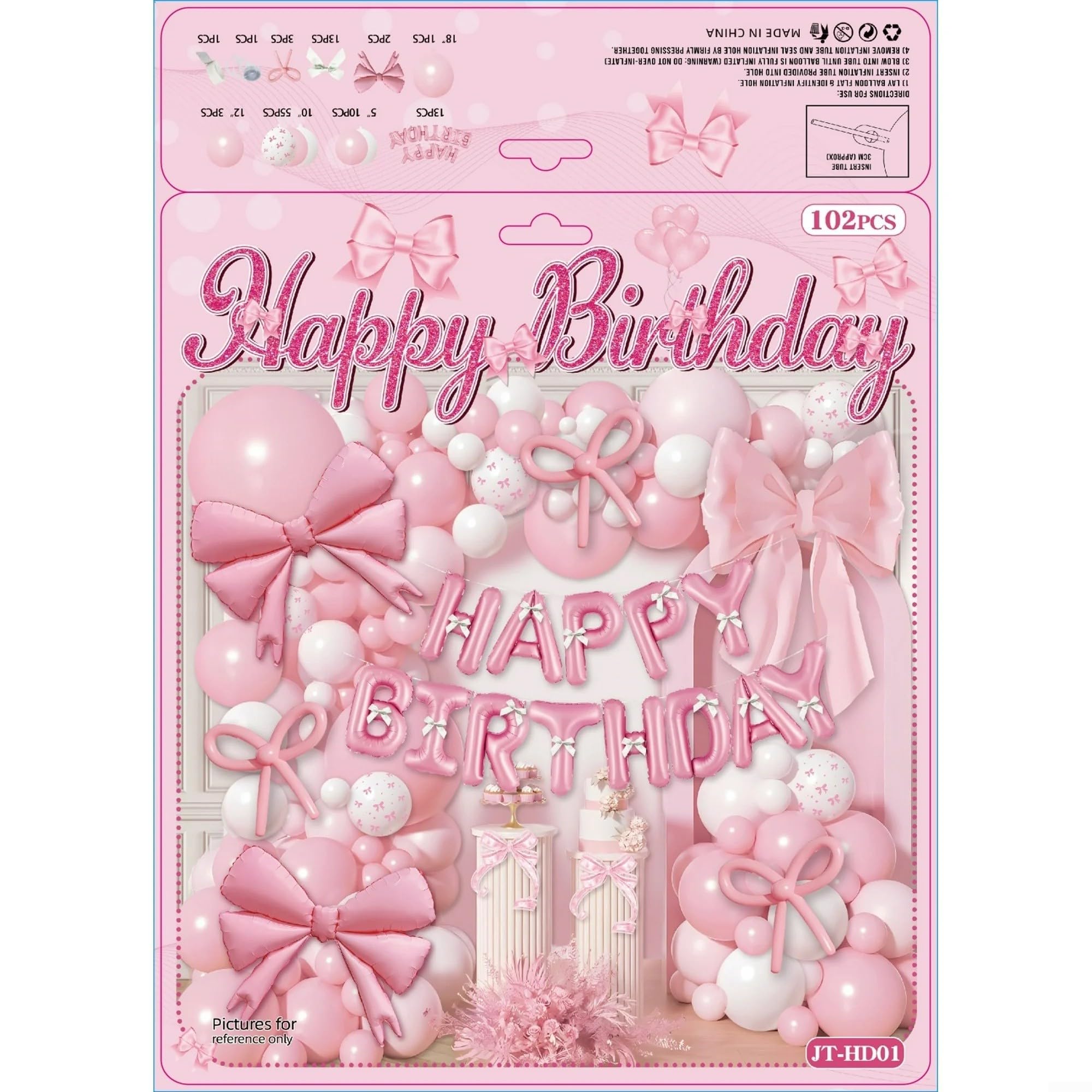 Kit per arco di palloncini rosa e bianco, 102 pezzi, set di decorazioni per matrimoni, addio al nubilato, baby shower, compleanni e celebrazioni di anniversario (JT-HD01-Bow)