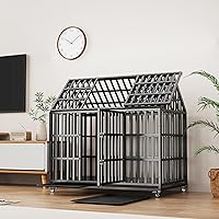 Vista 1 de 52in Heavy Duty Dog Crate Furniture, Large Dog Cage House Kennel with Lockable Wheels, Strong Metal Dog Kennels and Crates for Large Dogs