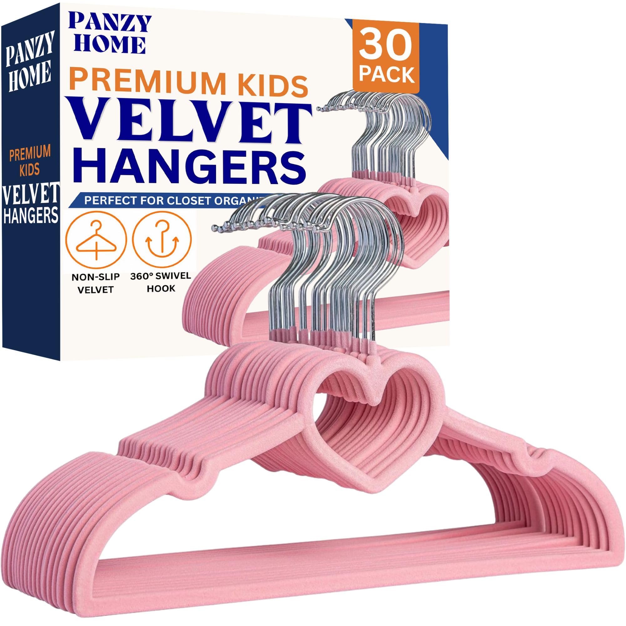 Panzy Home 30 Pack Kids Velvet Clothes Hangers, Non-Slip Clothes Hangers for Infant and Toddler, Ultra-Slim Space Saving for Nursery Closet Organisation