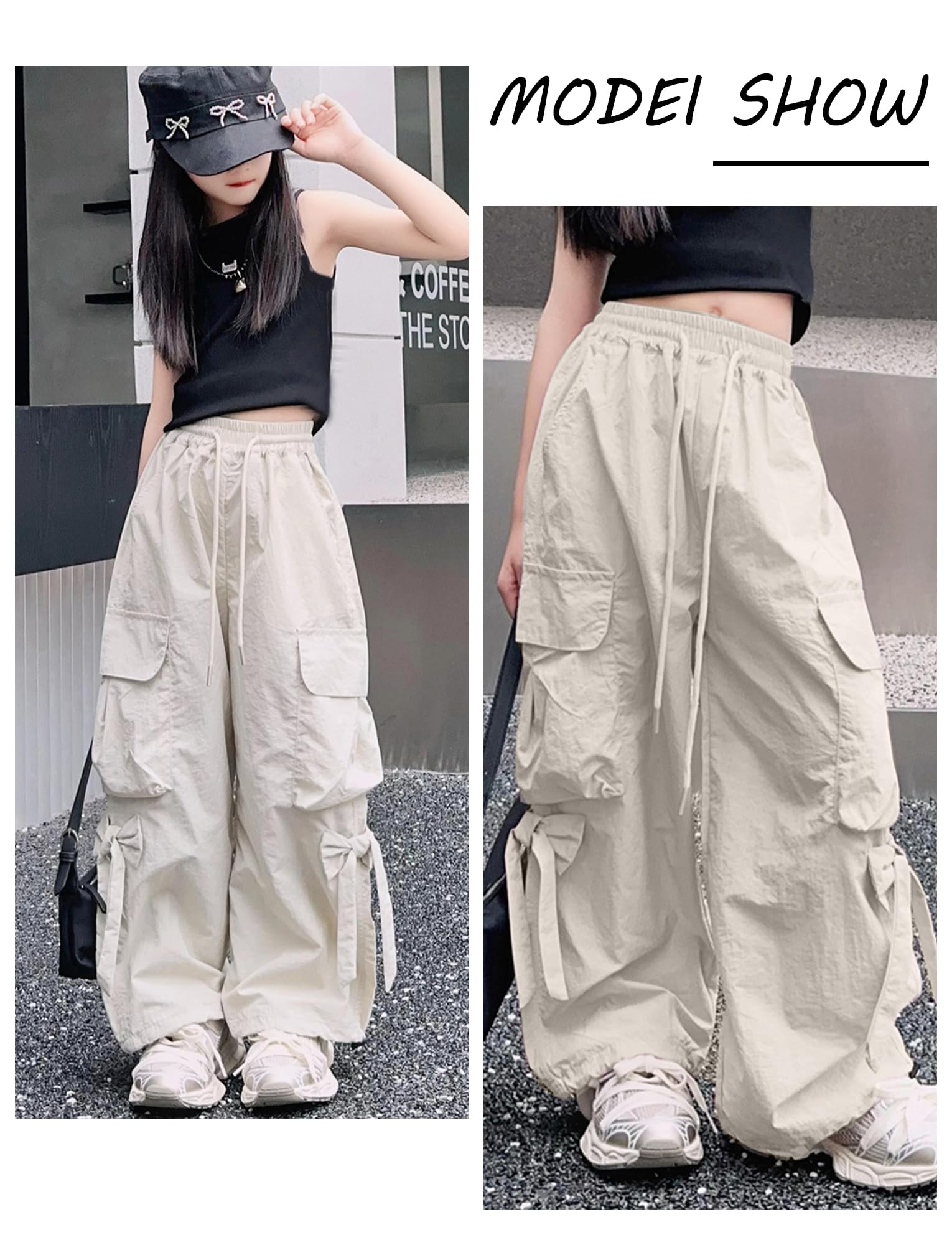 SEUAR Pantalon Cargo Ample Fille Pantalon Hip-Hop Enfant Fille Multi Poche Danse Jazz Sport Casual Streetwear 120-170