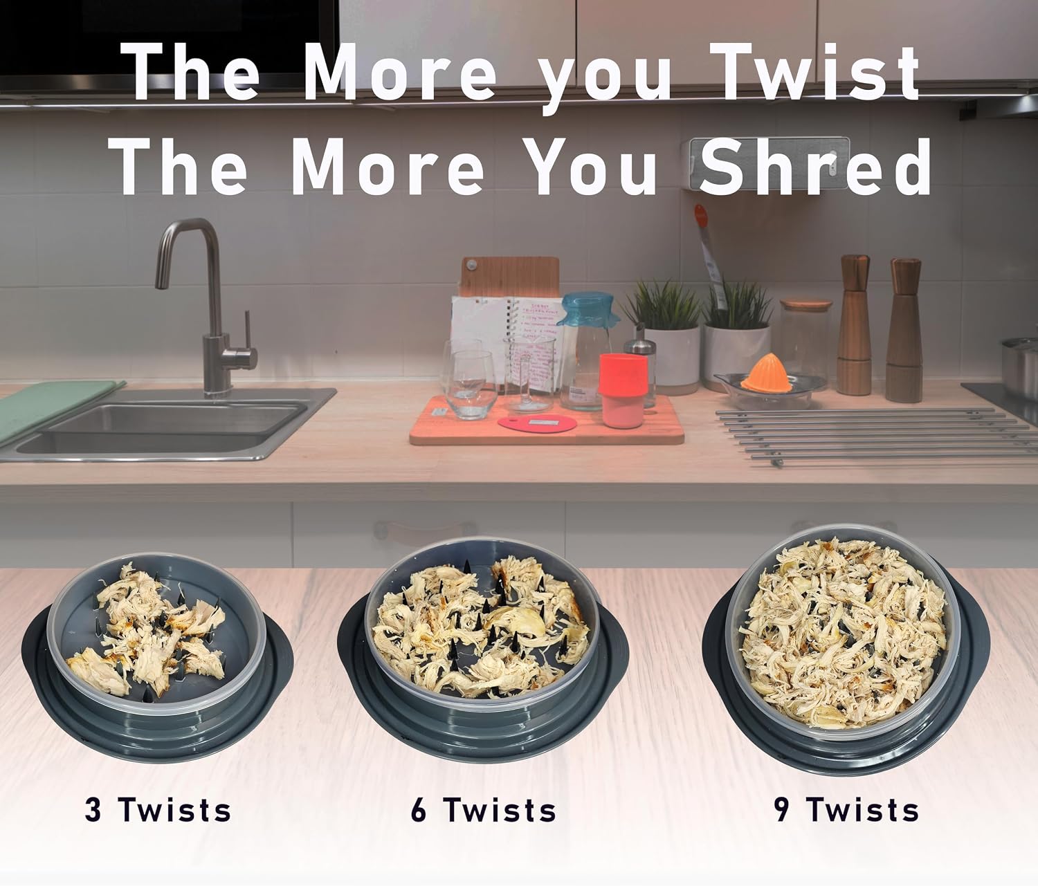 Pro 3-Layer Chicken Shredder Tool with Removable Tray - Visible Clear Top Meat Shredder for Pulled Pork & Beef - Anti-Slip Base (BPA-Free)