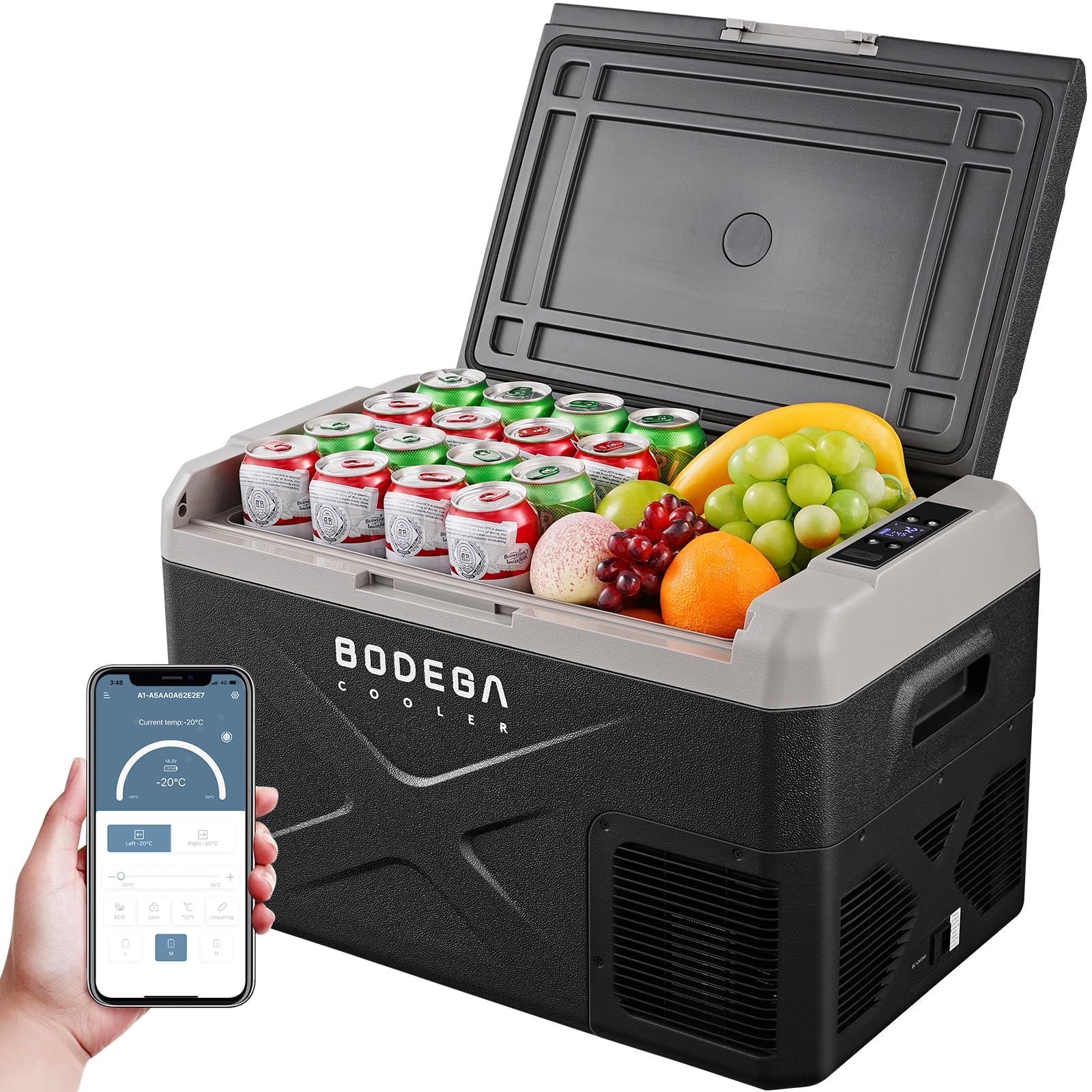 BODEGACOOLER 12 Volt Car Refrigerator, Electric Cooler Portable Freezer APP Control, 32Quart(30L) RV Car Fridge-4℉-68℉, 12/24V DC100-240 Volt AC for