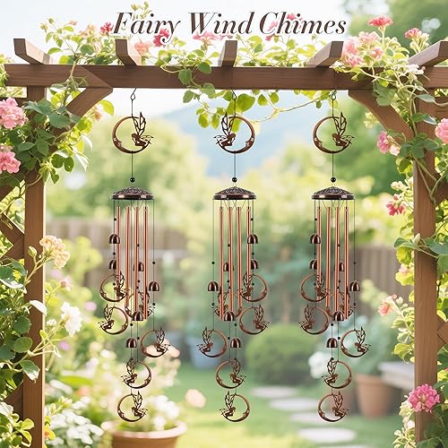 Miniatura 5 de Campanillas de viento de hadas para exteriores, carillones de viento de metal para exteriores con 4 tubos de aluminio, campanillas de viento de