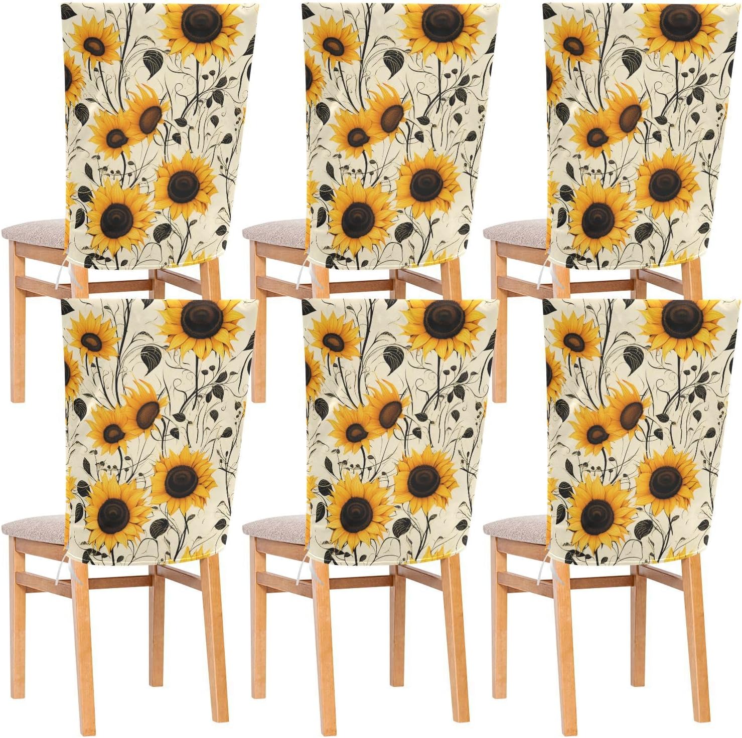 ALAZA Retro Sunflowers Chair Back Cover Set of 6, Washable Reusable Removable Chair Slipcovers Decorative Chair Cover for Home Kitchen Wedding Party
