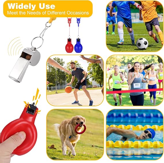 Hejo 2 Squeeze Whistle, Come with 2 Stainless Steel Sports Whistles 4Pack