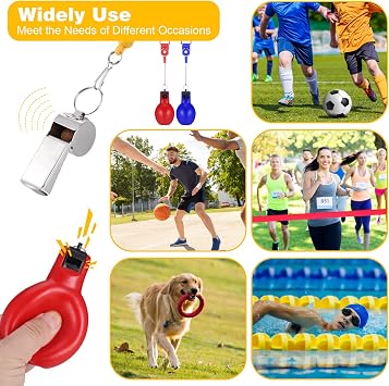 Hejo 2 Squeeze Whistle, Come with 2 Stainless Steel Sports Whistles 4Pack