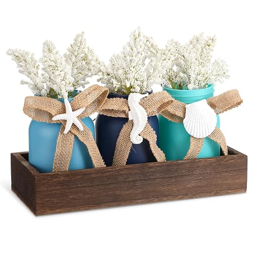 Hushee Beach Mason Jar Centerpiece Table Decor, Summer Coastal Centerpiece