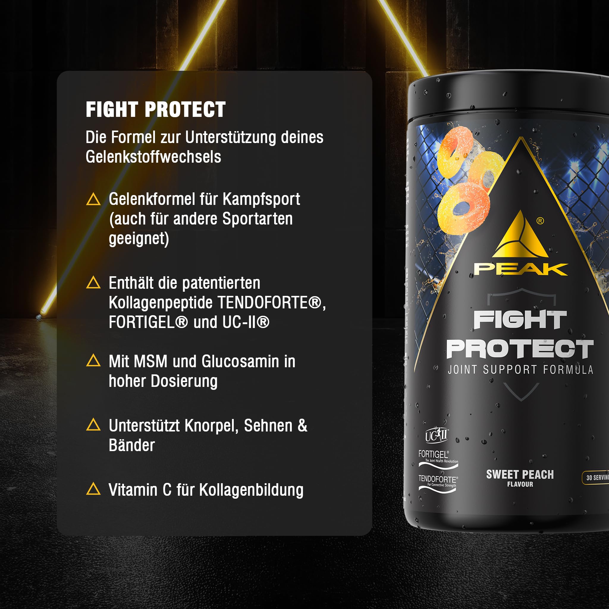 PEAK Fight Protect - 540g Geschmack Sweet Peach I Gelenkunterstützung mit Collagen Pulver & Peptiden, MSM, Glucosamin & Vitamin C