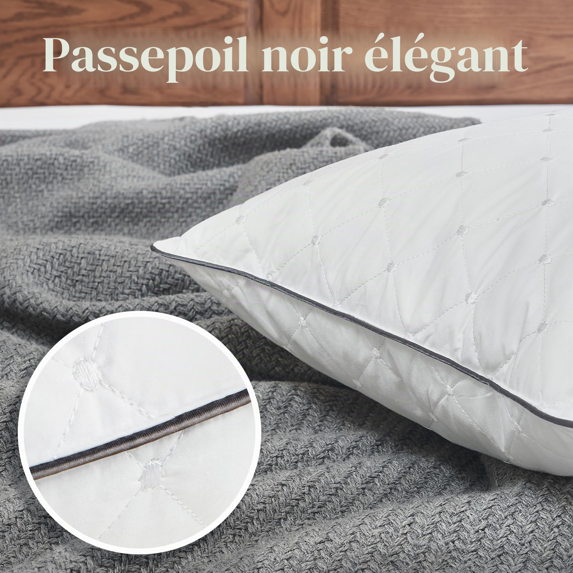 Deodar Lot de 2 Oreillers en Plumes et Duvet d'oie 60 x 60 cm | Housse 100 % coton, lavables en machine, certifiés Öko-Tex et RDS, pour un confort doux et un sommeil agréable