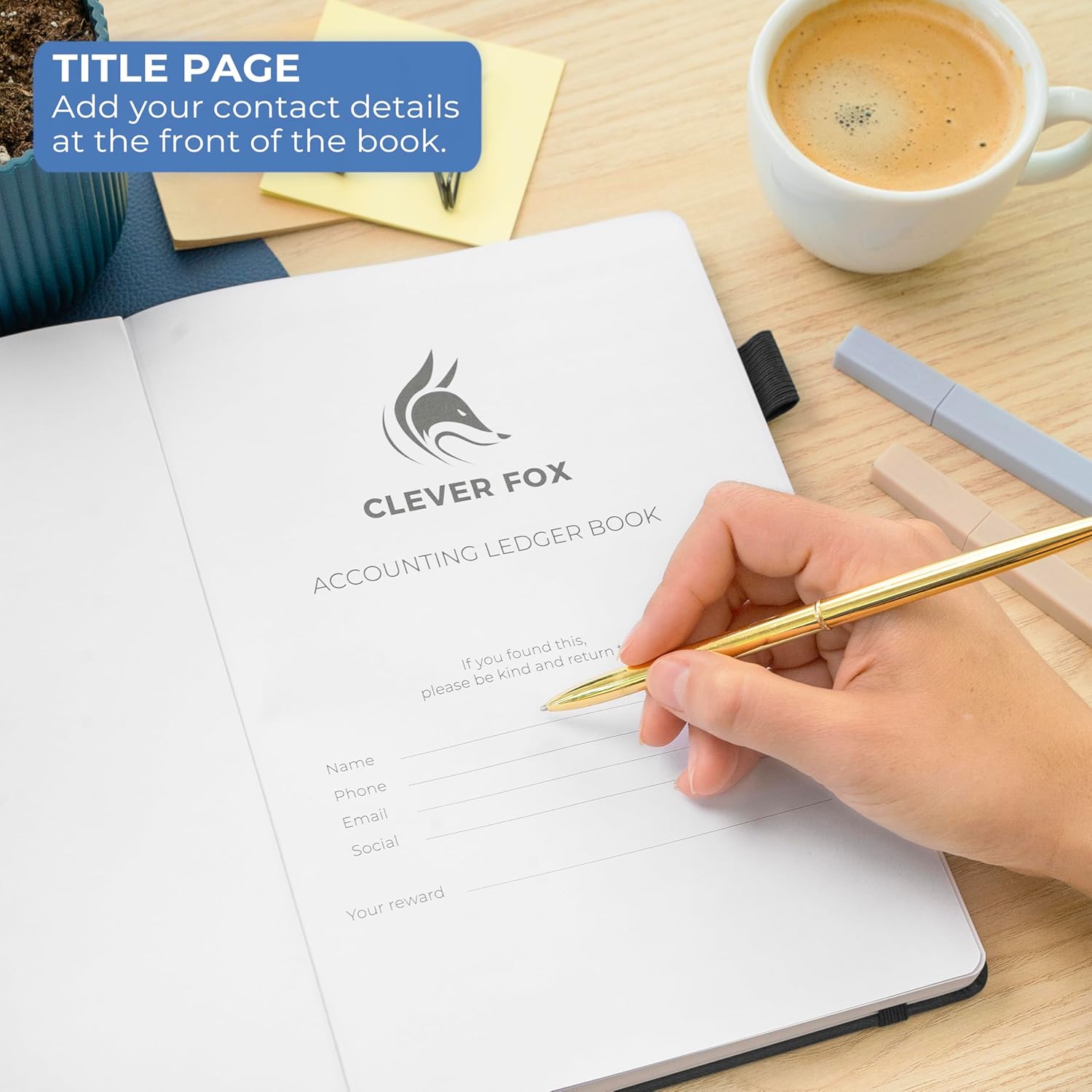 Clever Fox Accounting Ledger Book – Accounting Book for Small Businesses & Personal Use – Columnar Account Book Ledger for Tracking Money, Expenses, Deposits & Balance – Large, 7x10″ (Black)