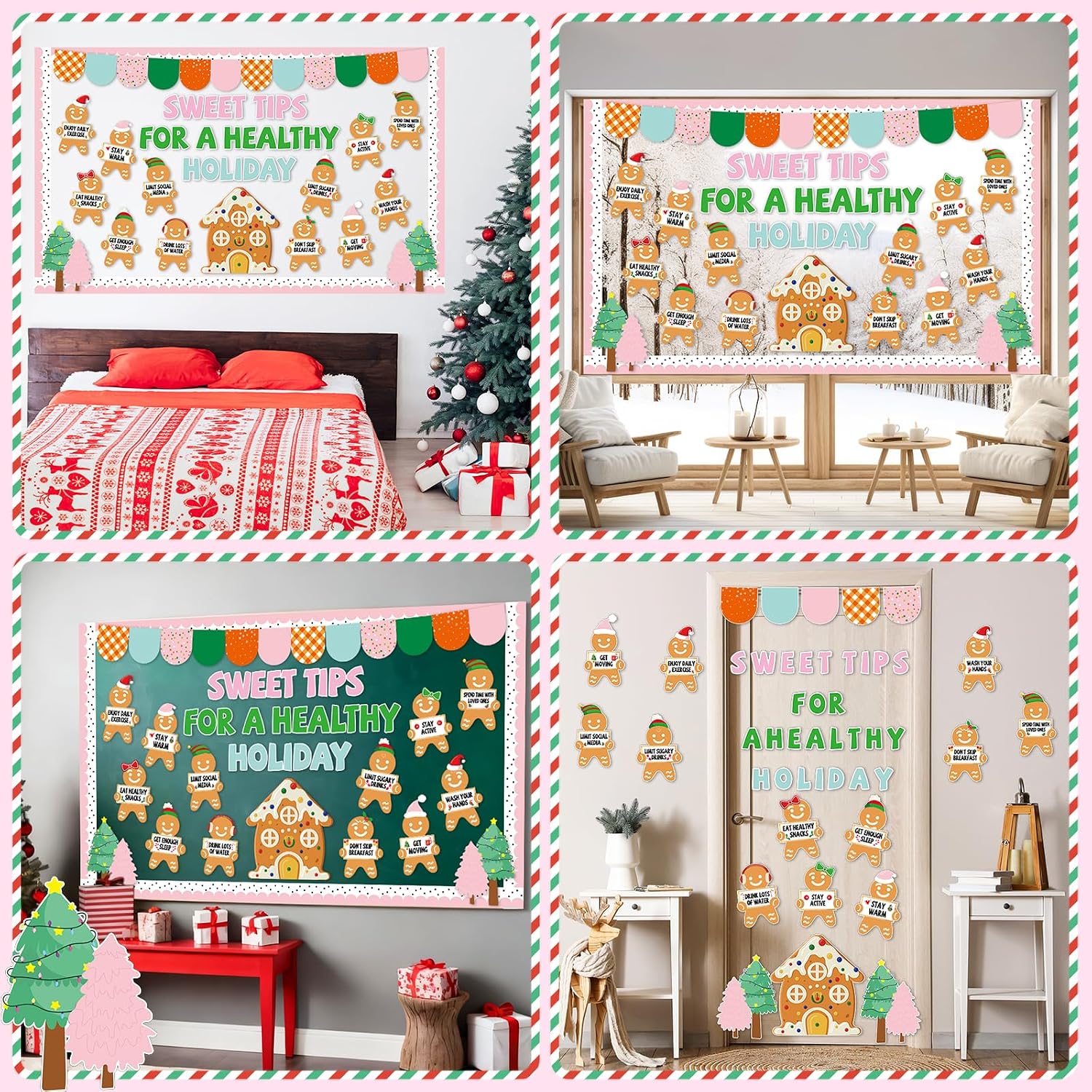 Christmas Gingerbread Health Bulletin Board Set Christmas Health Habits Bulletin Board Gingerbread Man Cutouts Xmas Classroom Decoration for Winter Holiday School Office Chalkboard Wall Door Decor
