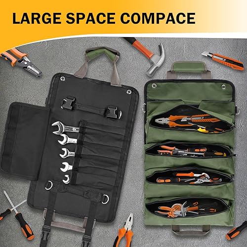 Miniatura 5 de Bolsa enrollable para herramientas, organizador de herramientas portátil para hombres con bolsa desmontable, kit de almacenamiento de herramientas