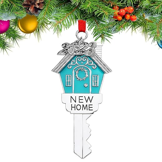 FKOG 2023 Metal New Home Key Christmas Ornaments, New Homeowner, Real Estate Gift, Christmas Housewarming Holiday Christmas Tree Decoration Gifts (New Home Key)