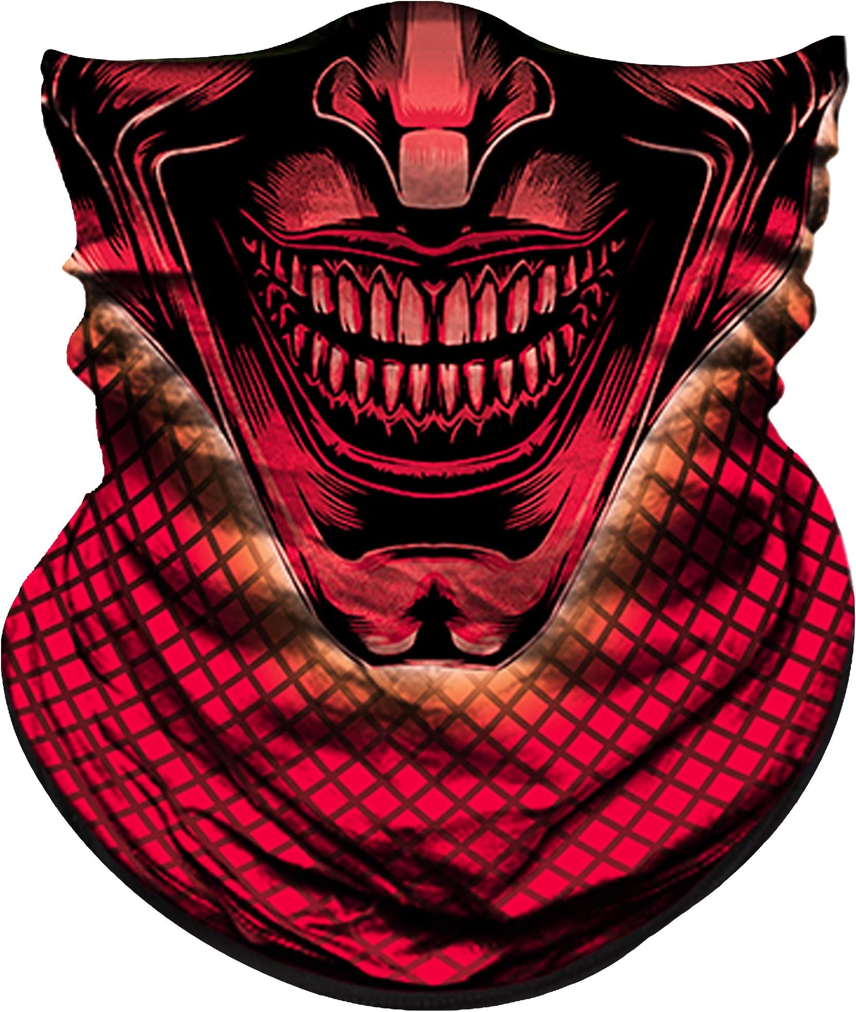 Skull Face Mask Half for Dust Wind UV Sun Protection Seamless 3D Tube Mask Bandana for Men Women Durable Thin Breathable Skeleton Mask Motorcycle Riding Biker (Red Triangle Smile Grid Skull)