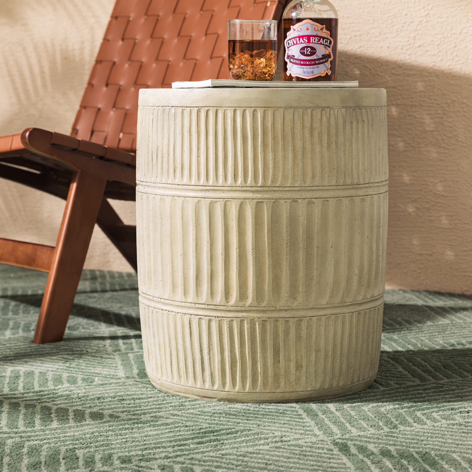 Giltzhome Antique Decorative Garden Stool, 18.5" H Heavy Duty Textured Accent Table, Side Table, Plant Stand for Garden Patio Lawn Home Indoor Outdoor, Cream White