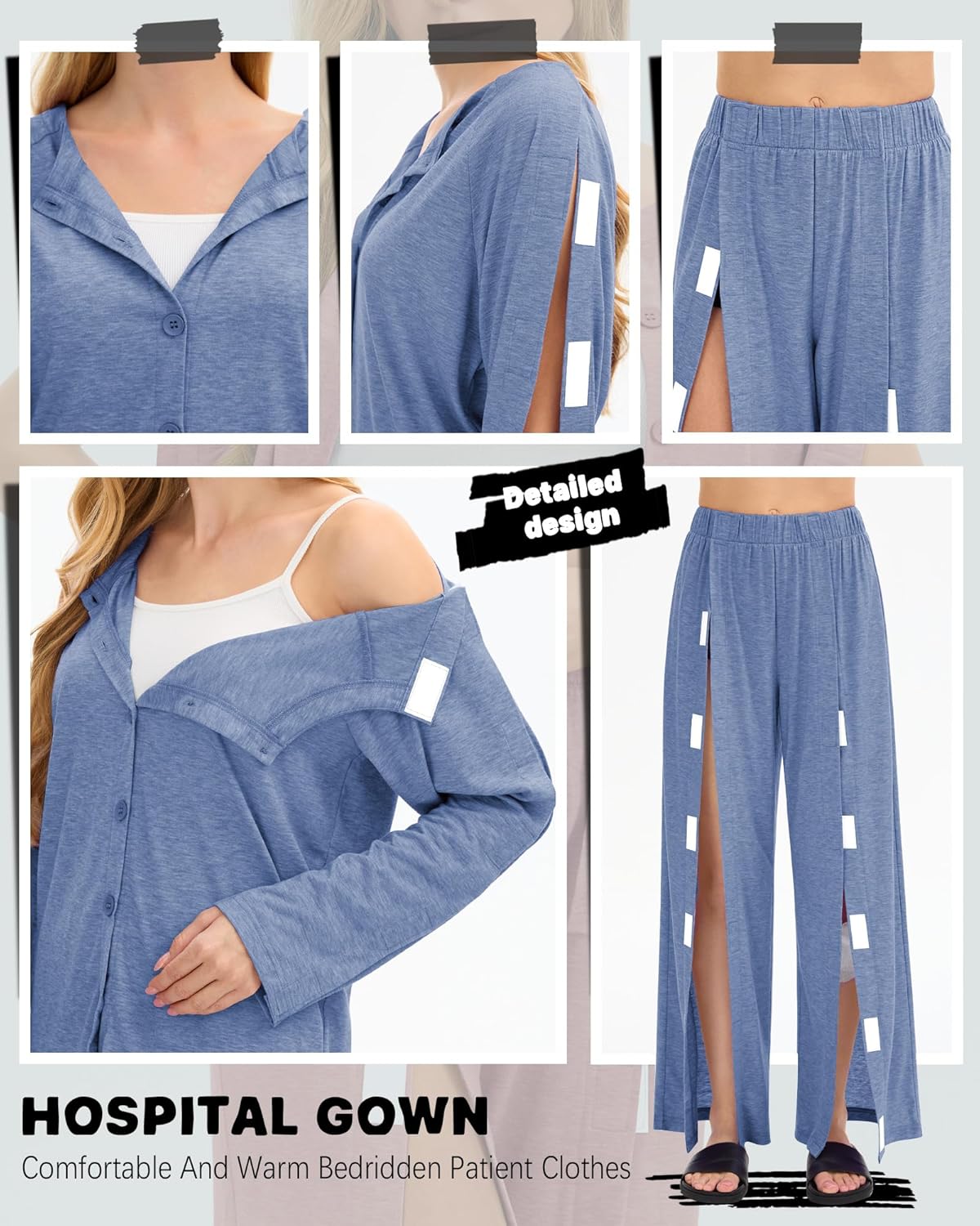 Women's Bedridden Clothes Tear Away Post Suits Full Opening on Both Sides Long Sleeve Hospital Gowns