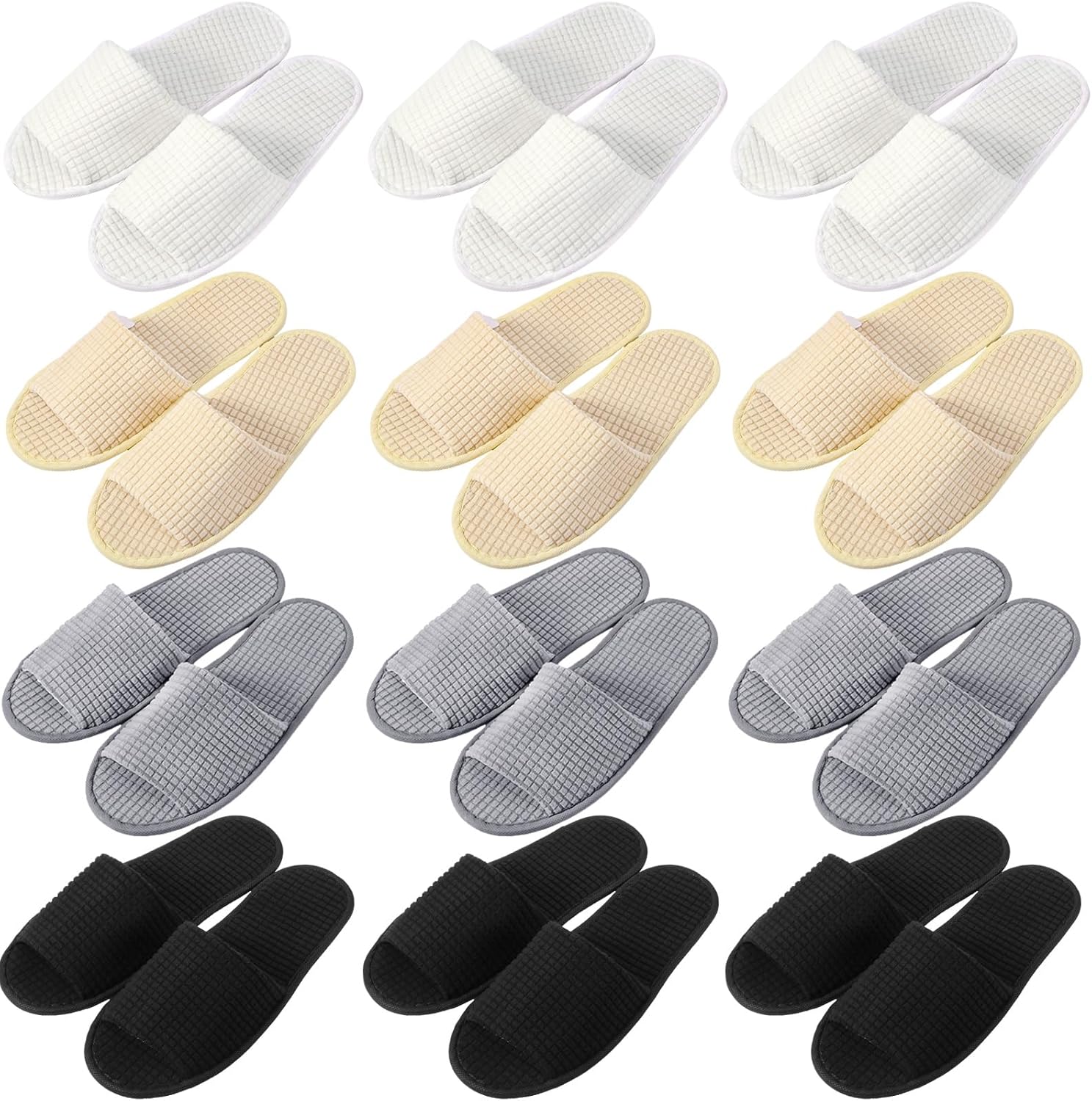 12 Pairs Disposable Slippers for Guests Open Toe Spa Slippers Bulk Disposable Sandals Soft Fleece for Man Women Spa Hotel Wedding Shoeless Home