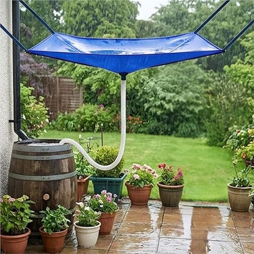Rainwater Collection System with Hose Rain Catcher Reusable Roof Drain Fitting Tarp Water Diverter, for Lawn Outdoor Backyard Garden Balcony Camping Greenhouse (Blue)