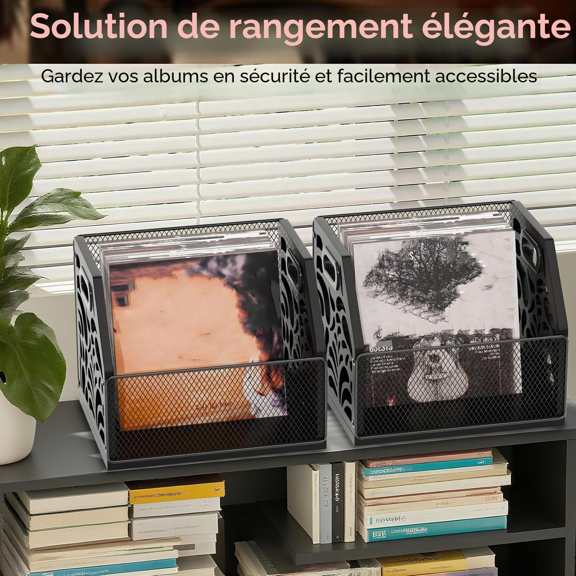 Support de rangement en vinyle pour disques vinyles et plus de 70 LPs, albums, CD, magazines, livres, journaux, design décoratif, noir