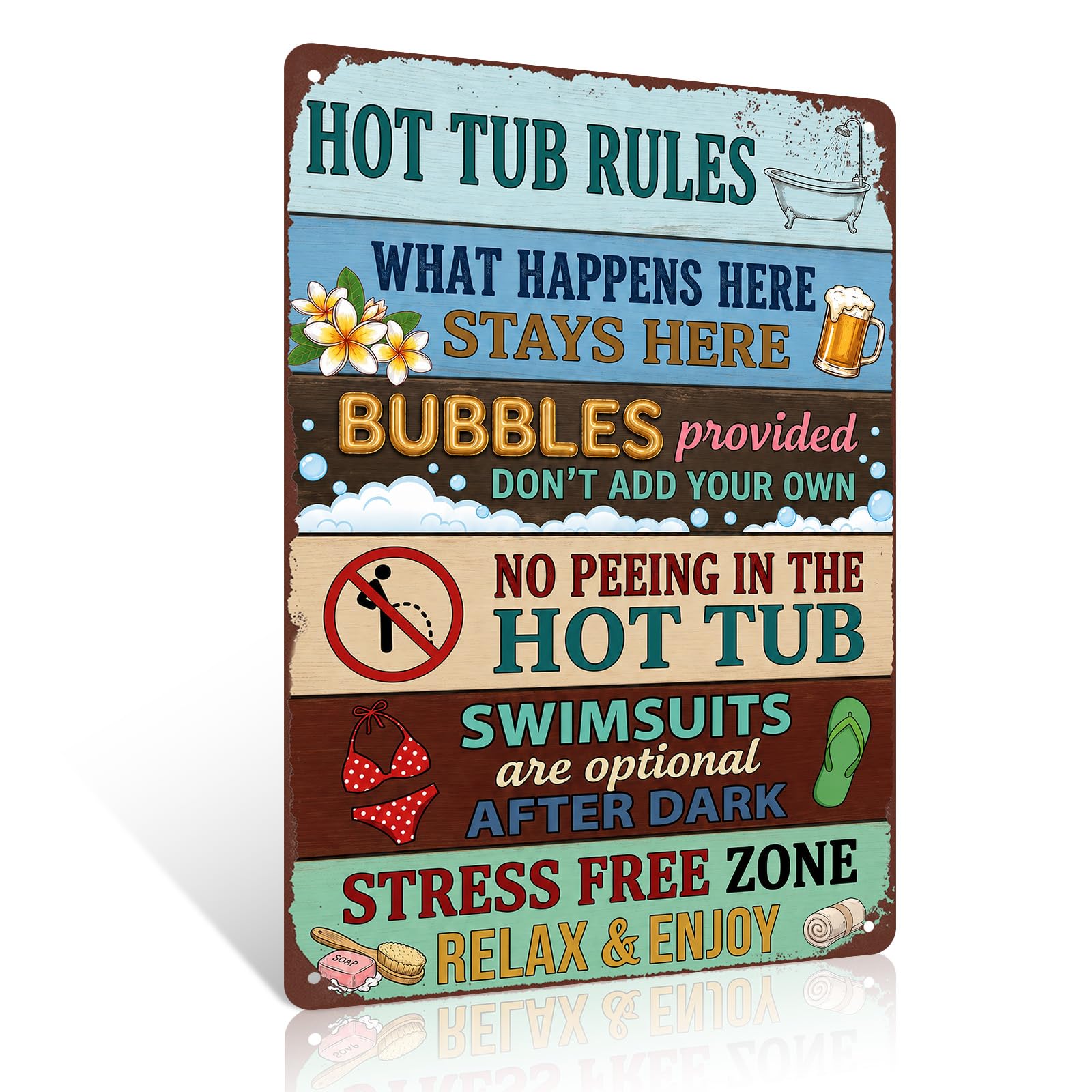 Ulord Hot Tub Rules What Happens Here Stays Here Hot Tub Rules Funny Metal Signs 8X12 Inches Pool Wall Art Decor