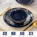 LOVECASA Plate Set, Daphne 24 Piece Crockery Sets for 6 People, Reactive Glazed Dinner Set with Pasta Bowls, Cereal Bowls, Dinner Plates, Dessert Plates, Blue and Gold - 4