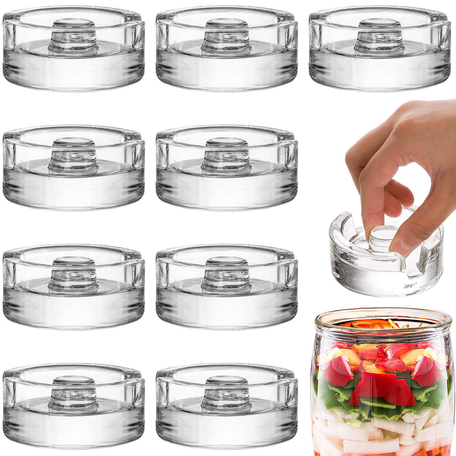 9 Pack Fermentation Weights with Easy Grip Handle, Glass Weights for Fermenting, Convenient Canning Weights for Sauerkraut, Pickles, Other Fermented Food