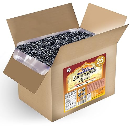 Rani UridUrad Whole Black (frijoles matpe con piel), lentejas indias de 400 onzas (25 libras), caja a granel de 25.0lbs, totalmente natural, apta