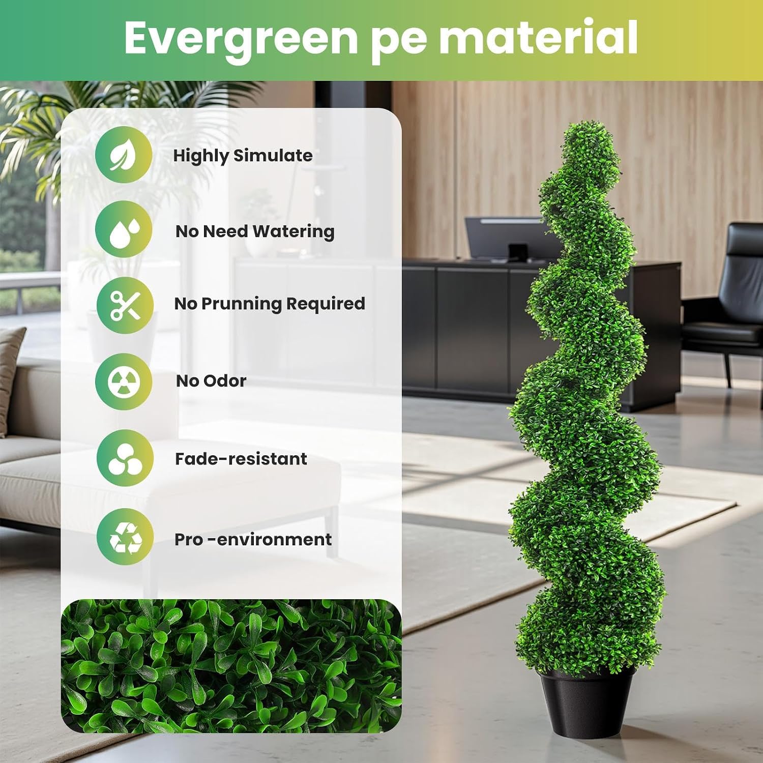 2pcs Artificial Spiral Topiary Trees - 5ft(150cm) Faux Boxwood Spiral Topiary Trees, PE Material 14 Pounds, 5.5inH×7inW Pot, UV-Proof Fade-Resistant, for Door Entrance/Porch/Indoor/Outdoor (4FT)