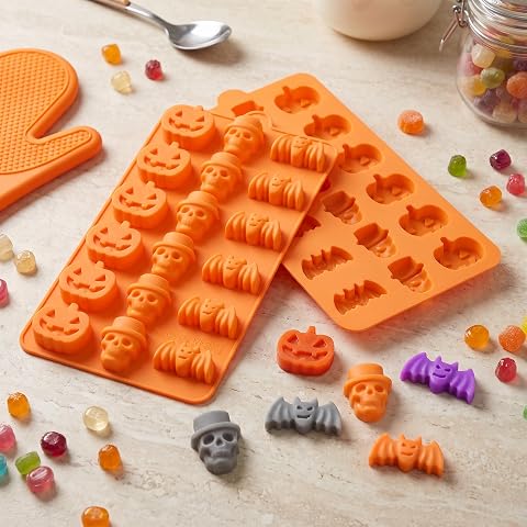 YCylxlyh Pumpkin Silicone Mold 2 Pack - Halloween Pumpkin, Skull & Bat Design Set