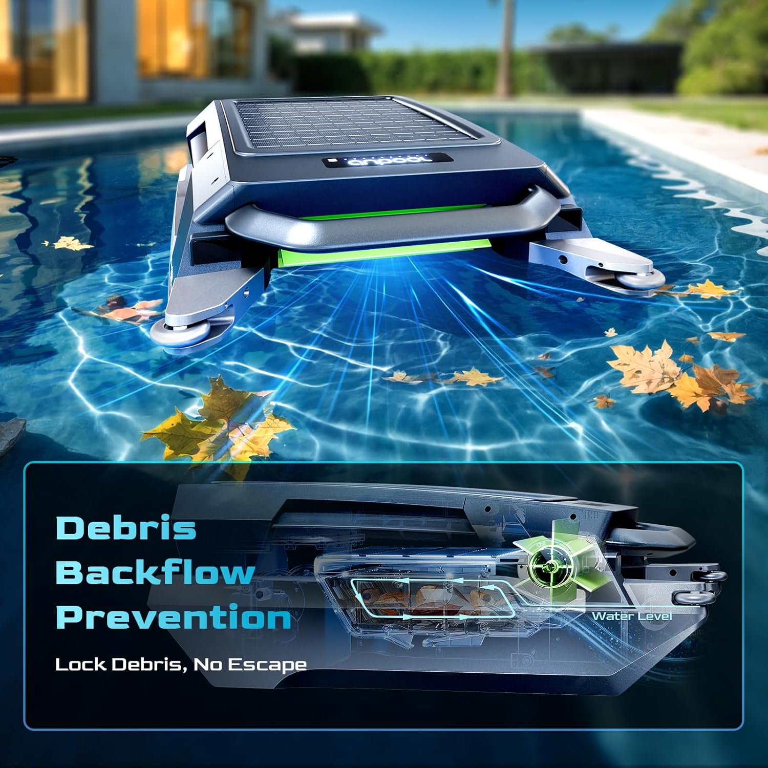 Robotic Solar Pool Skimmer – Automatic One-Button Start, Solar & DC Charging, 72H Runtime (+40% Longer), Smart Anti-Stuck, Triple Motors, 6.5L Basket, UV-Resistant