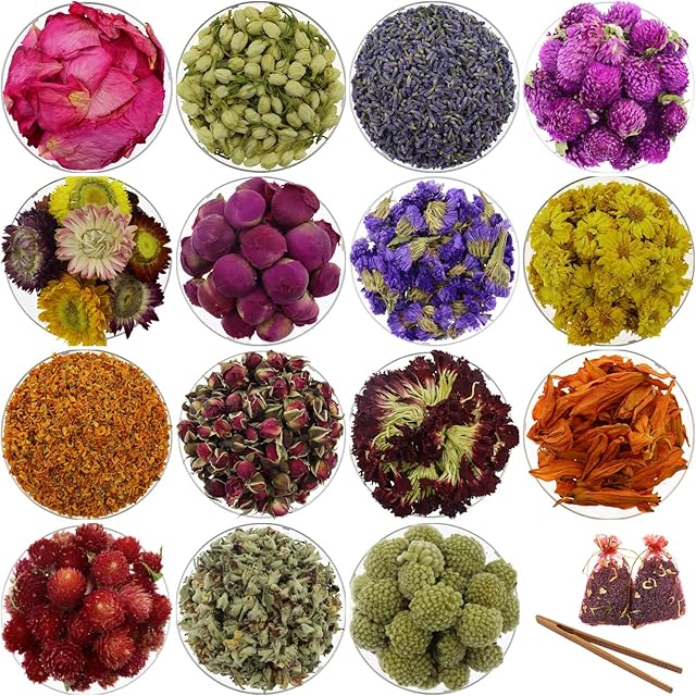 Mei Ting Dried Flowers 15 Types Natural Dried Flower Petals Used to Make Various Crafts Such As Aromatherapy Candles Soap Etc