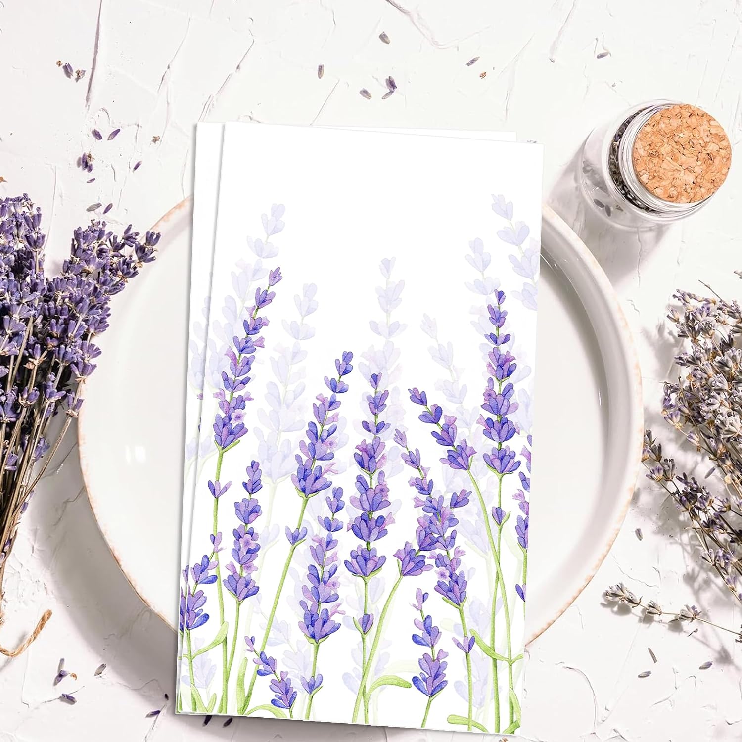 80PCS Lavender Paper Napkins - 4.5x8 Inch Disposable Lavender Guest Napkins, Flower Party Supplies, Floral Birthday Decorations for Wedding,Birthday,Baby Shower, Tea Garden Party, Bridal Shower