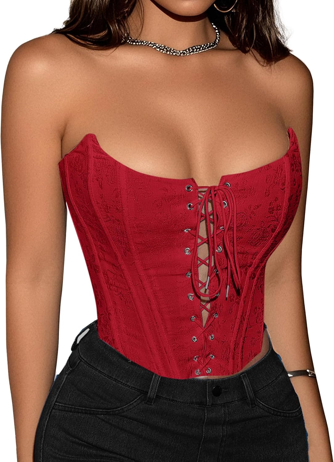 Black Corset Tops for Women Strapless Backless Lace-Up Bustier Crop Tank Top Sleeveless Sexy Summer Going Out Top Y2K