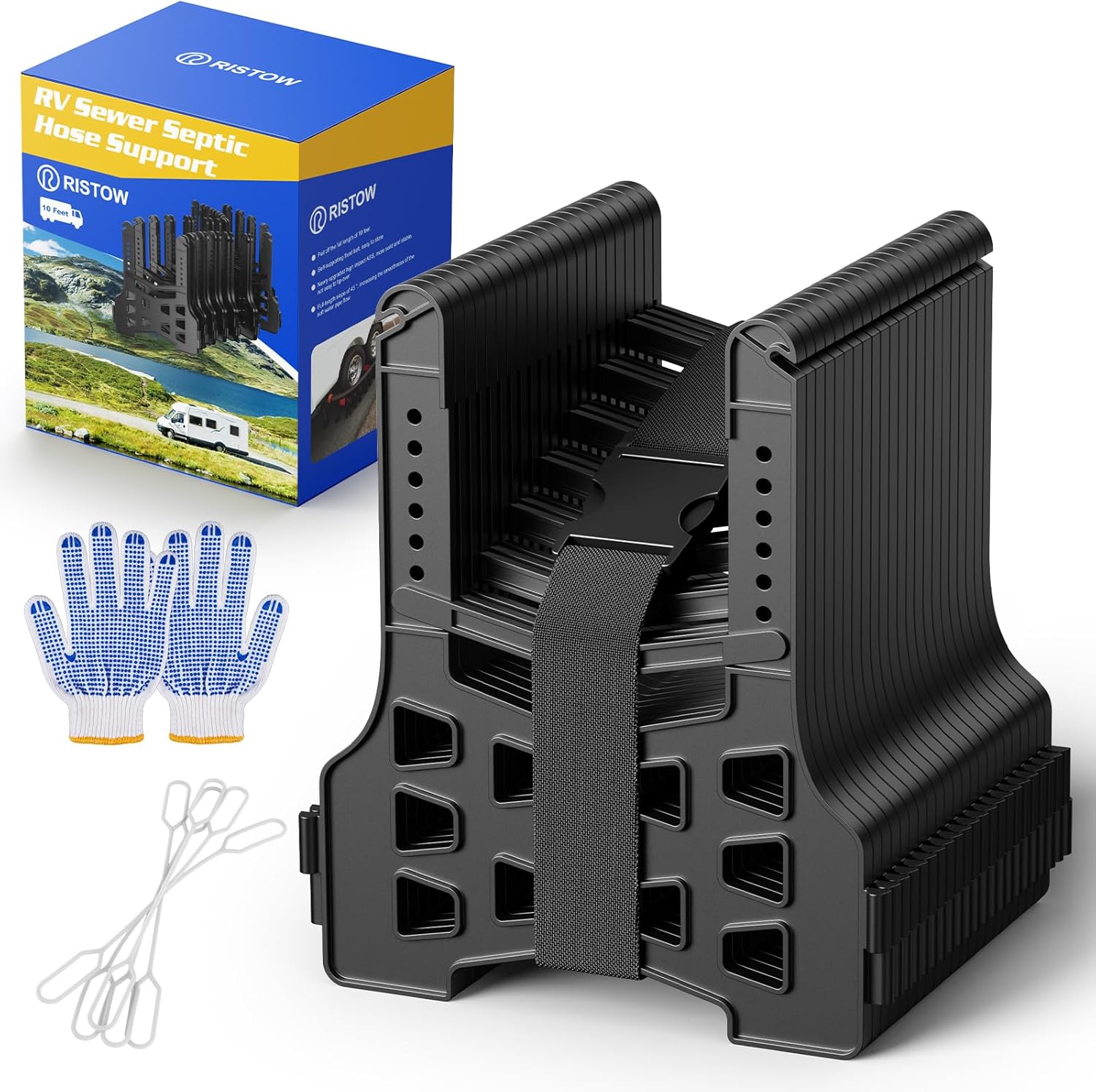 RISTOW RV Sewer Hose Support 10 Feet, 𝐇𝐞𝐢𝐠𝐡𝐭𝐀𝐝𝐣𝐮𝐬𝐭𝐚𝐛𝐥𝐞 ABS