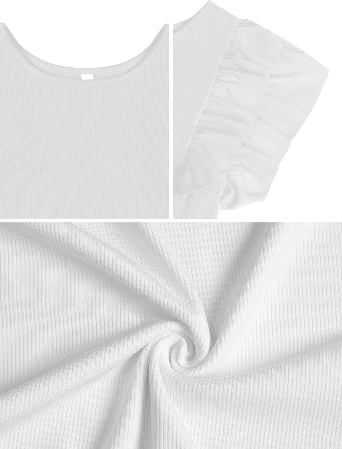 Missufe Women's Round Neck Ruffle Flutter Sleeve Slim Fit Ribbed Knit Casual Summer Bodysuit Tops - Image 6