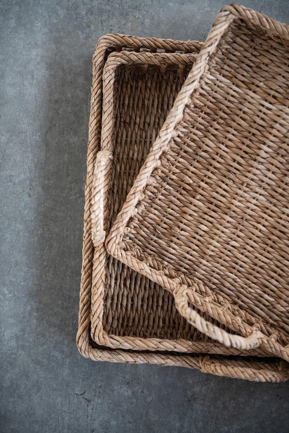 Handwoven Square Rattan Water Hyacinth Tray Set