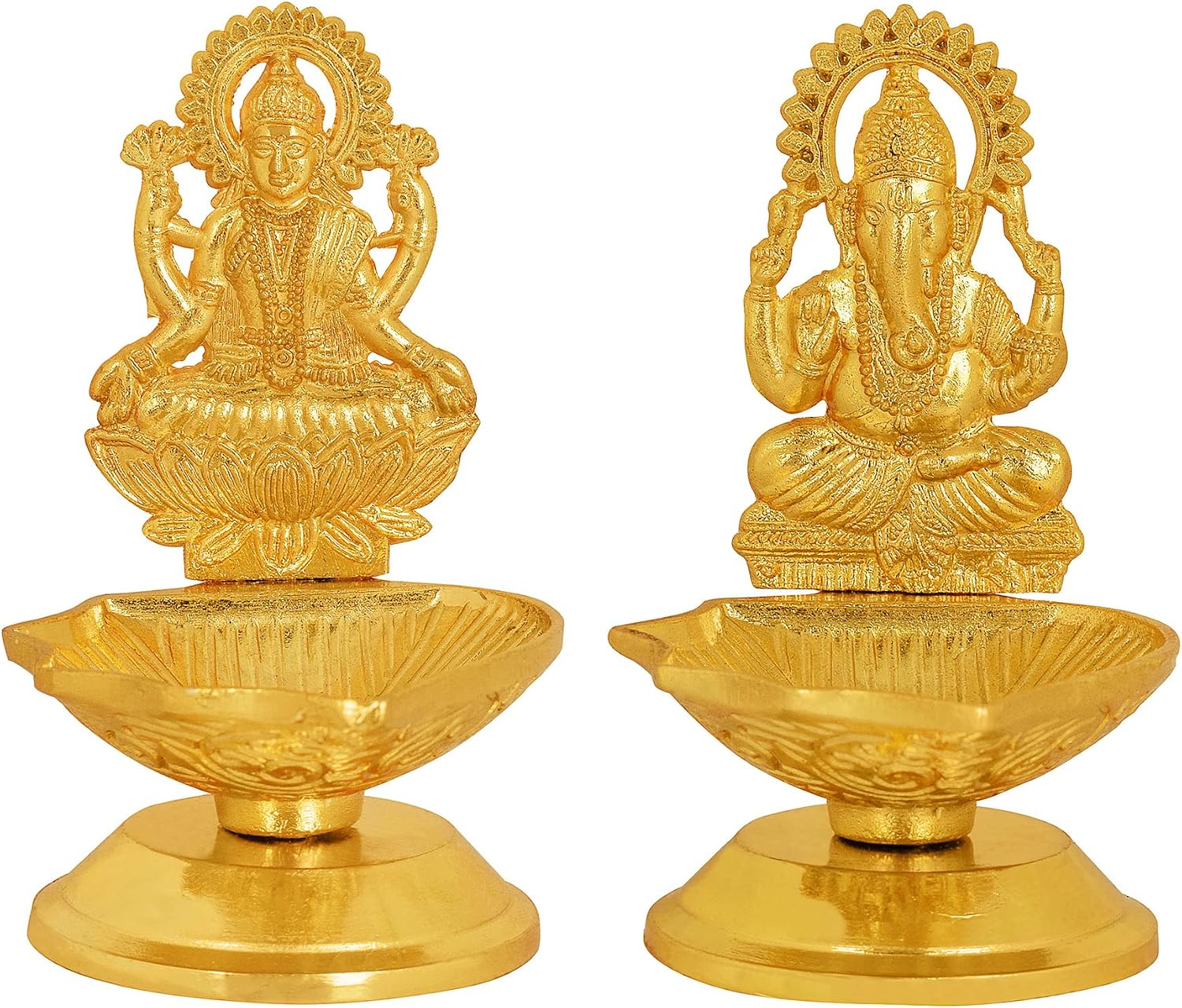 SATVIK Set of 1 Pc Laxmi Ganesha Pair Metal Diya Luxmi Ganpati Dia Lord Ganesh Lakshmi Murti Idol Statue Oil Lamp Decor Home Mandir Office Indian Hindu Diwali Pooja Pujan Housewarming Return Gift Item