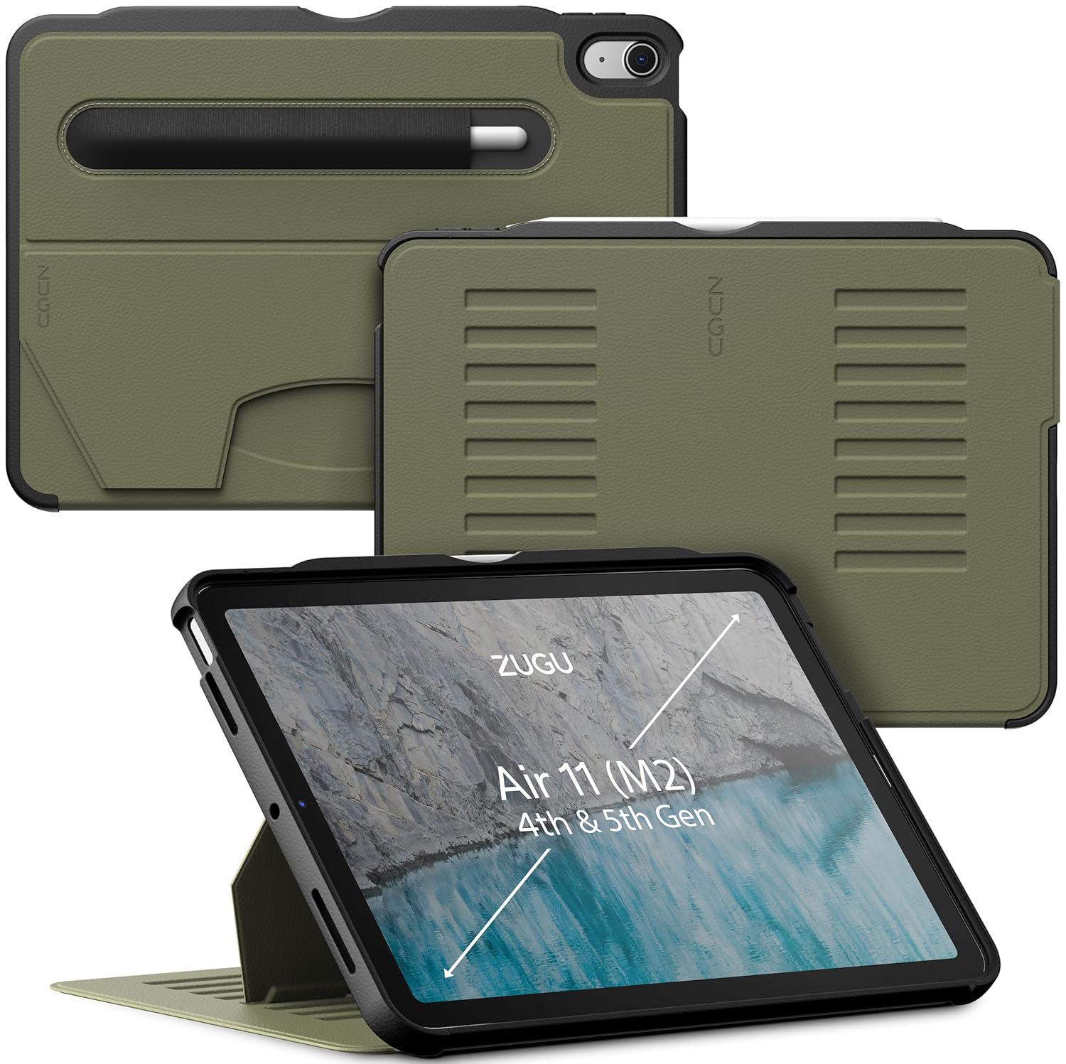 ZUGU CASE iPad Air 11 Case, Ultra-Thin Protective Cover Designed for iPad Air 11″ (M3, 2025 /M2, 2024)/ iPad Air 5/ iPad Air 4, 10.9-Inch (2022/2020) Magnetic Stand (Sleep/Wake)-Olive Green