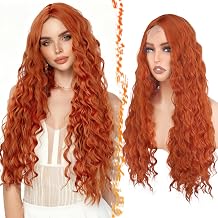 BARSDAR Long Ginger Red Curly Wig Long Curly Copper Wigs for Women 30 Inch Natural Looking Thick Soft Synthetic Orange Red Ginger Wigs Cosplay Party Halloween Costume