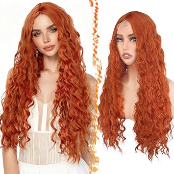 BARSDAR Long Ginger Red Curly Wig Long Curly Copper Wigs for Women 30 Inch Natural Looking Thick Soft Synthetic Orange Red Ginger Wigs Cosplay Party Halloween Costume