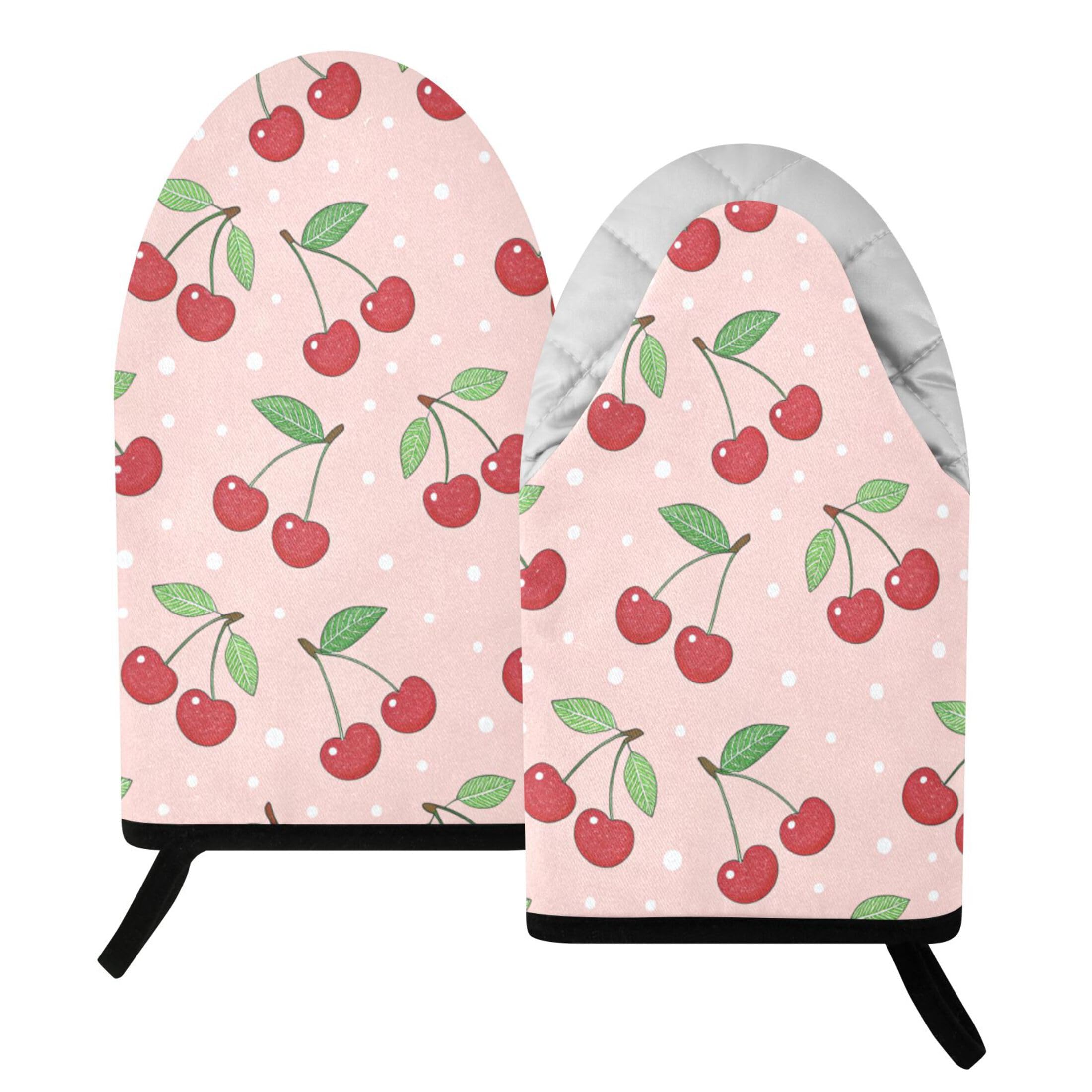 Fuauuyl Oven Mitts Heat Resistant Kitchen Gloves, Berry Classic Oven Gloves with Hanging Loop for Baking BBQ Cooking Grilling, 1 Pair, 9.5 in