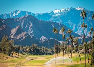 Loccor 10x8ft Fabric Coachella Valley Golf Court Backdrop Sunny Palm Desert Valley and Snow Covered Mountains Scenery Background for Birthday Party Decorations Travel Photo Booth Props