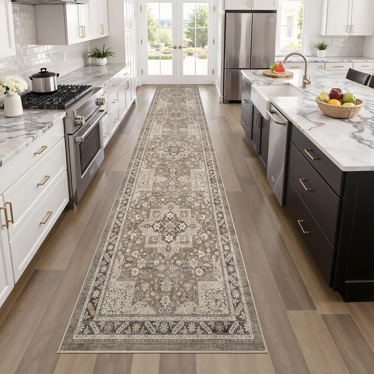 Vintage Hallway Runner Rug 2x6: Large Soft Washable Entryway for Kitchen Laundry Room Non-Slip Backing Runner for Entrance Living Room Bedroom Bathroom - Brown