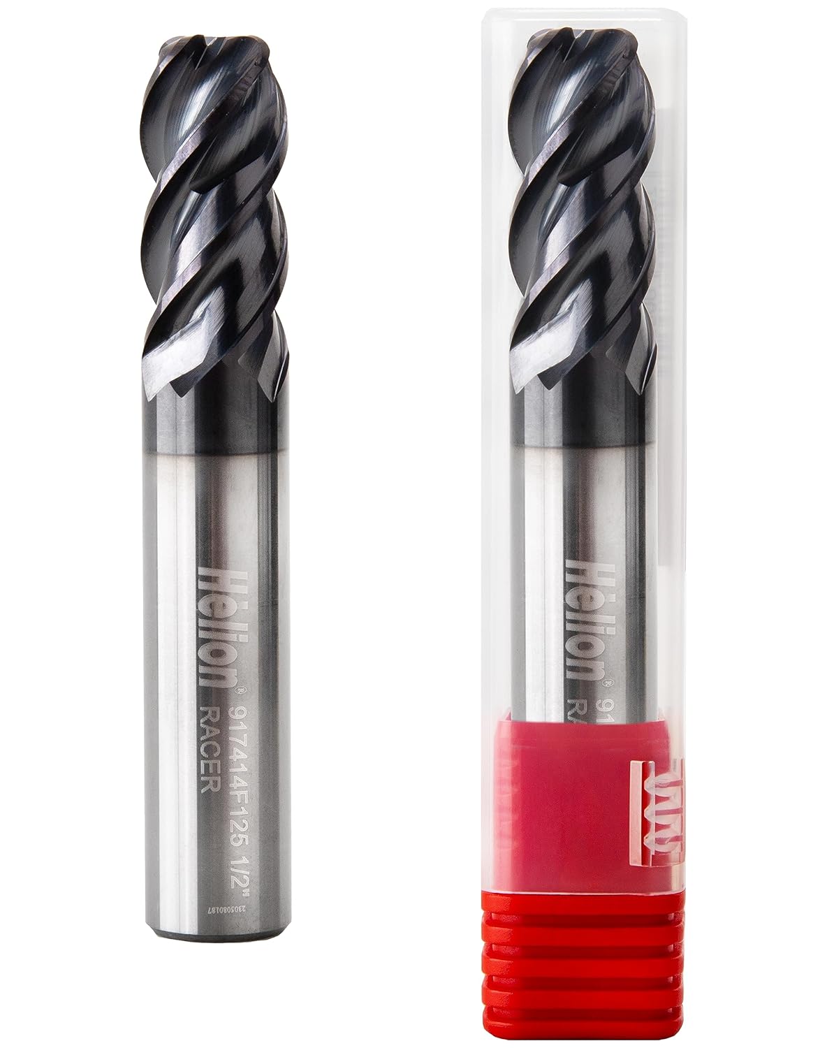 HELION Solid Carbide Bull End Mill Inch - 4 Flutes - 42 Deg Helix - HRC 45 - AlTiN Nano Coating - High Performance for Stainless Steel and Super Alloys - Made in EU (R0.125, 1/2 in)