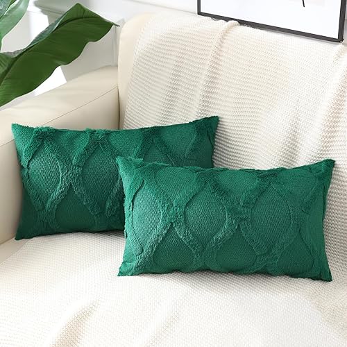 Miniatura 10 de decorUhome Juego de 2 fundas de almohada decorativas de 20 x 20 pulgadas, fundas de almohada de lana sintética de felpa suave para sofá, cama, sofá