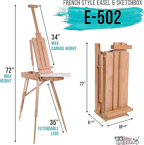 Miniatura 7 de US Art Supply Coronado Caballete de madera grande estilo francés para campo y estudio con cajón de artista paleta madera de haya premium trípode de