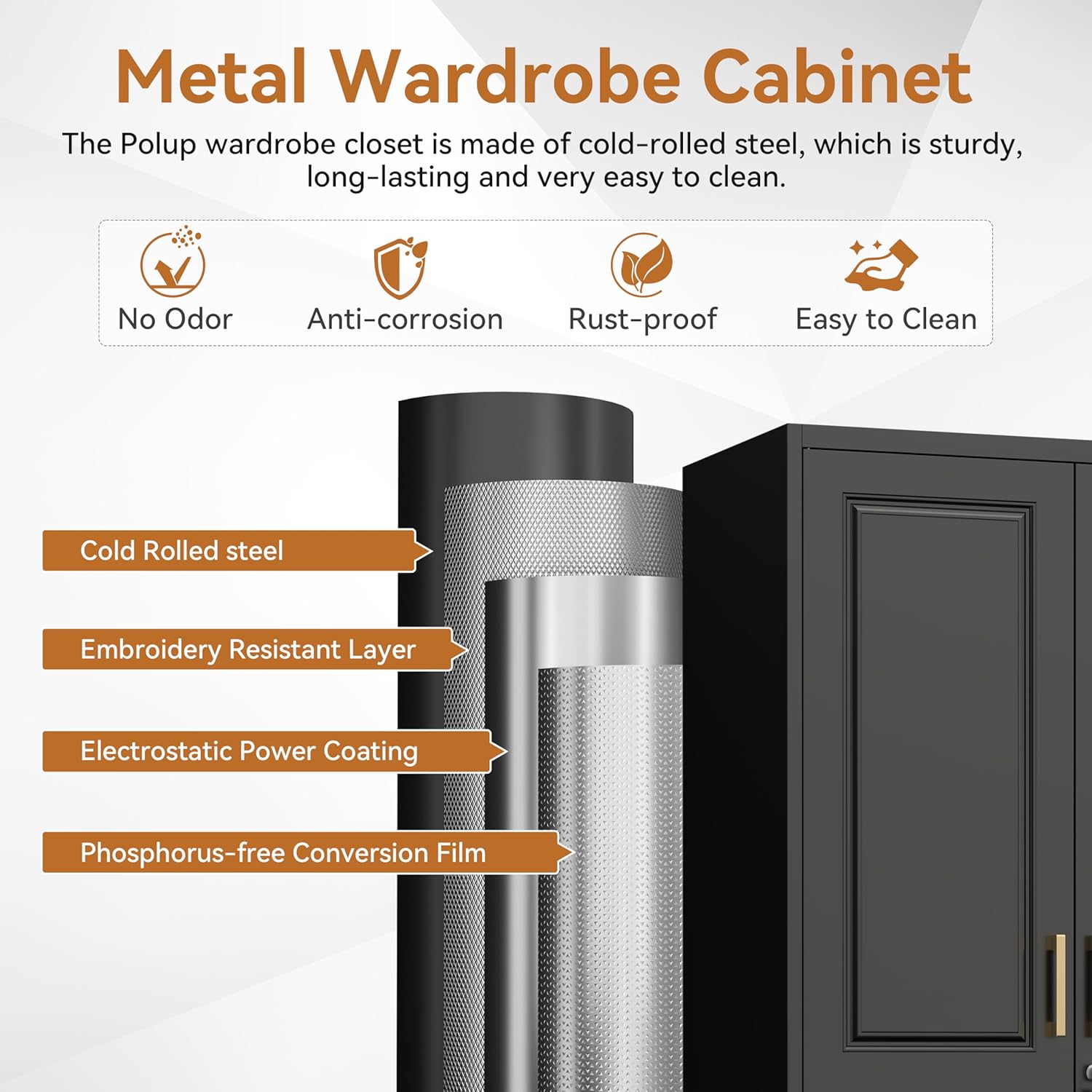 Metal Armoire Wardrobe Closet with Lock, 71" Tall Wardrobe Cabinet with Doors, Hanging Rod and 3 Adjustable Shelves, Steel Clothing Storage Cabinet for Bedroom, Home Office, Employee, Gym, Black